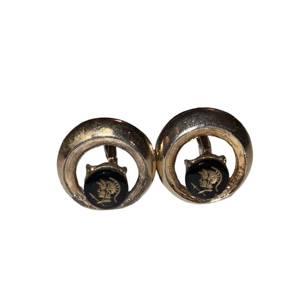 Roman Soldier Knight in Black Gold Tone Vintage Cufflinks - Picture 2 of 6